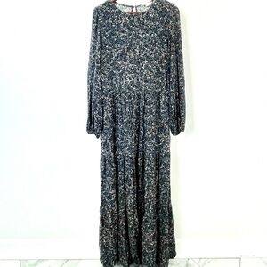 Boden Black and White Floral Tiered Maxi Dress